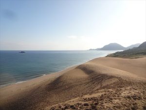 右側に向かって伸びる砂丘の尾根