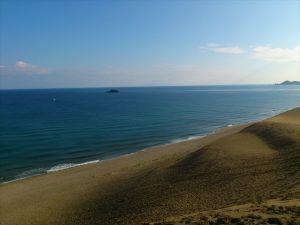 右側に向かって伸びる砂丘の尾根